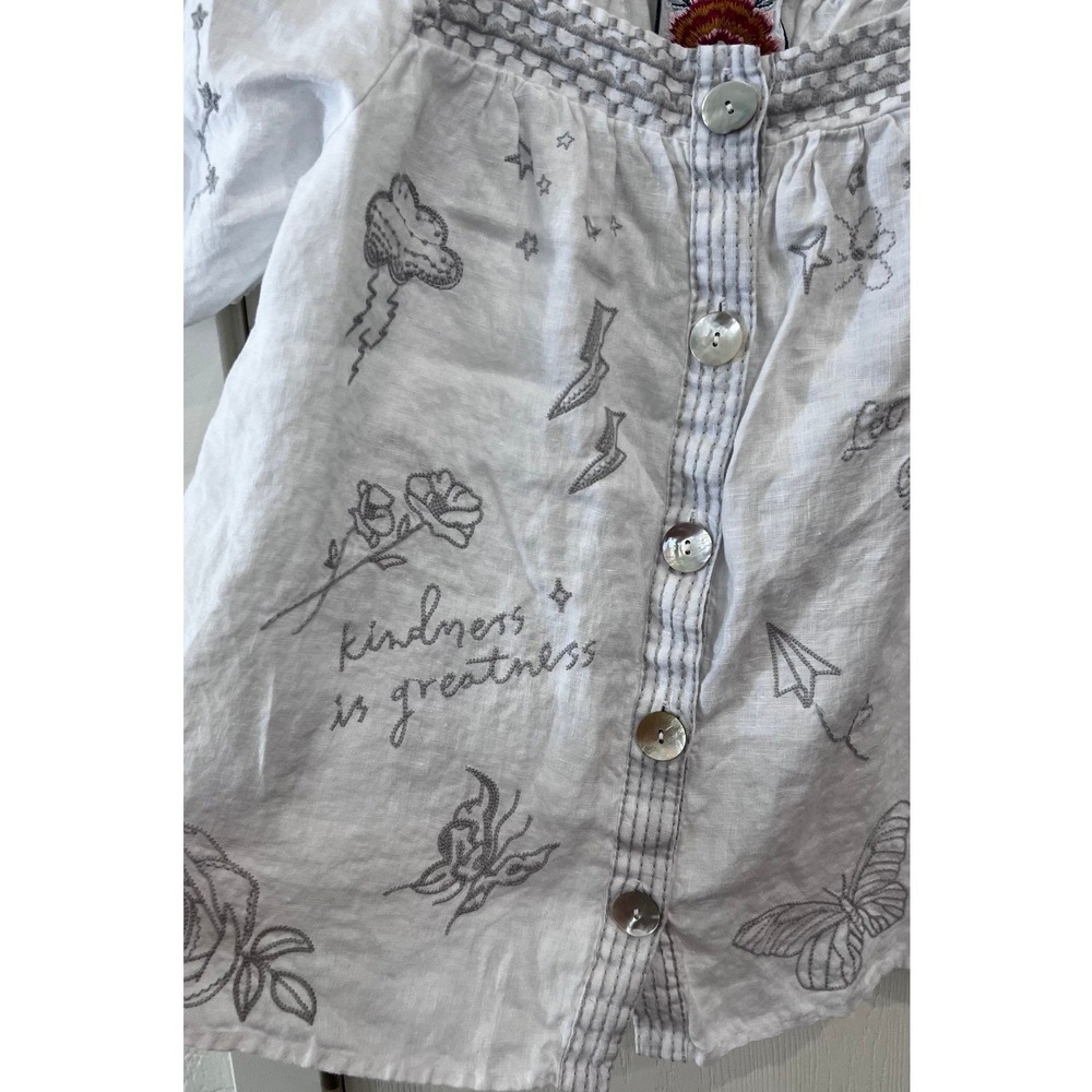 Johnny Was Sovanna Wander White Cotton Embroidered Puff Sleeve Blouse Small - Picture 2 of 10